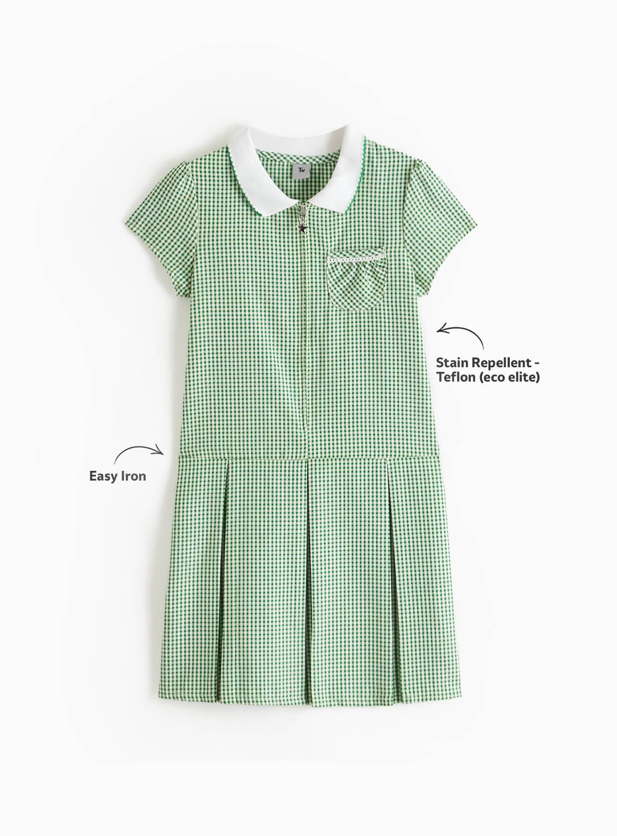 Green Gingham Cotton Blend Pleated Sporty Dress 2 Pack 13 years - Image 2