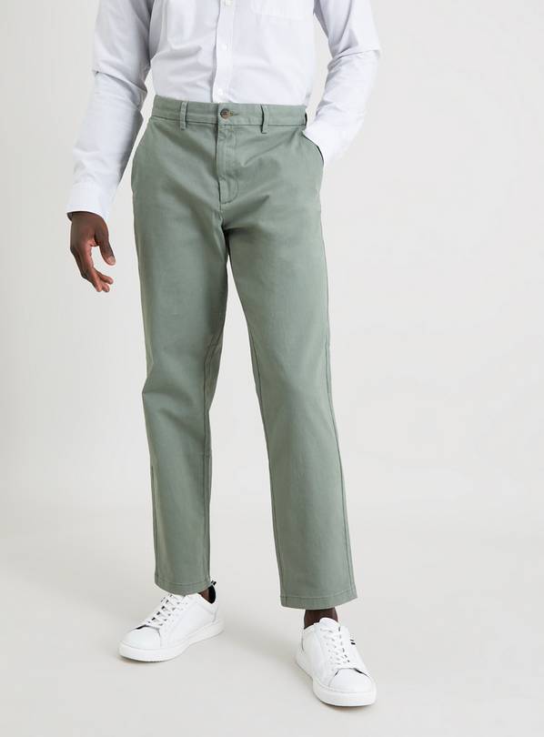 Green Straight Leg Chinos With Stretch - 30S
