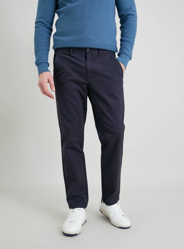 Buy Navy Straight Leg Chinos With Stretch - 44R | Trousers | Tu