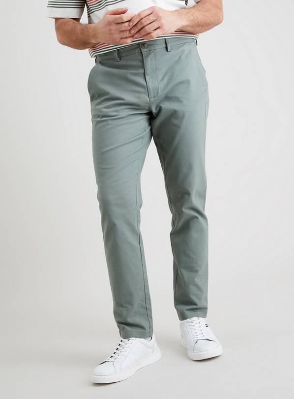 Buy Sage Green Slim Leg Chinos With Stretch - 34R | Trousers | Argos