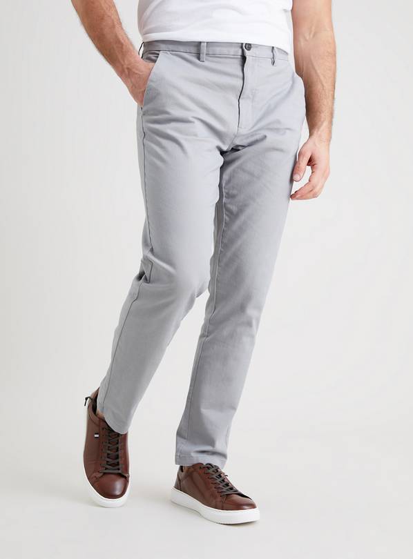 Buy Pale Grey Slim Leg Chinos With Stretch - 36R | Trousers | Argos