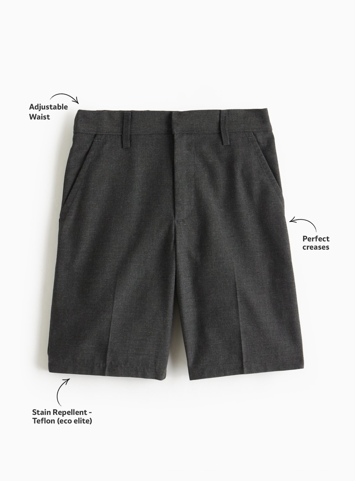 Grey Polyester Perfect Crease Classic School Shorts 2 Pack 11 years - Image 3 thumbnail