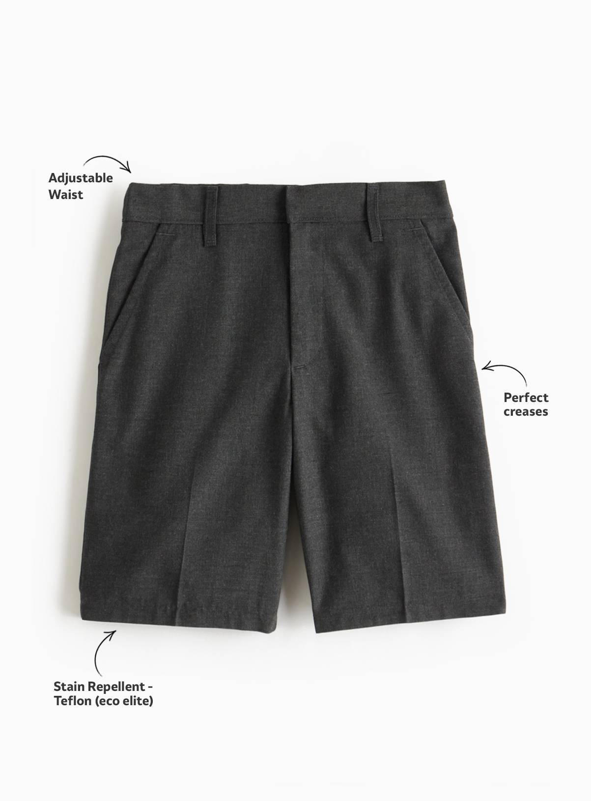 Grey Polyester Perfect Crease Classic School Shorts 2 Pack 11 years - Image 3