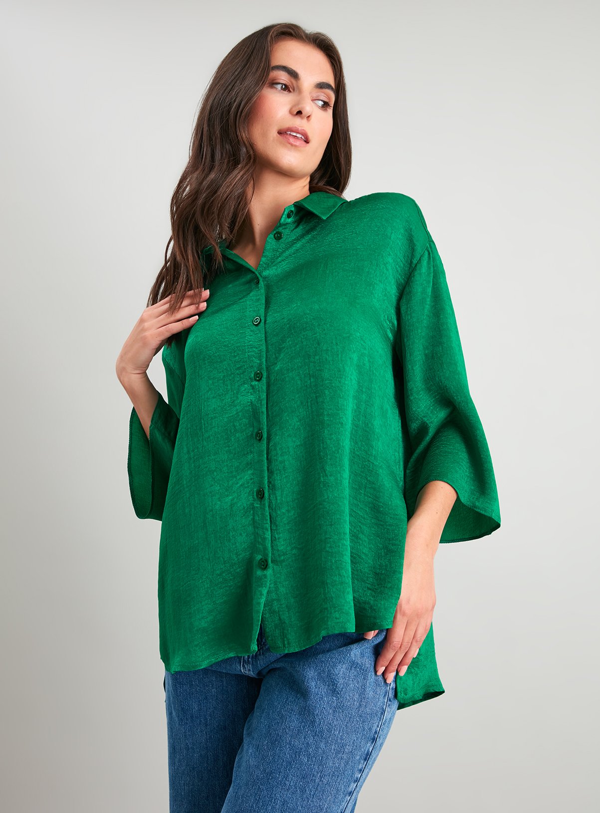 SKU: OCT G3 SATIN OVERSIZED SATIN SHIRT (PLINTH):Green:24 - Image 1 thumbnail