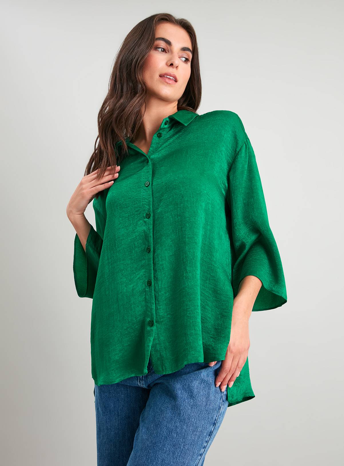SKU: OCT G3 SATIN OVERSIZED SATIN SHIRT (PLINTH):Green:24 - Image 1