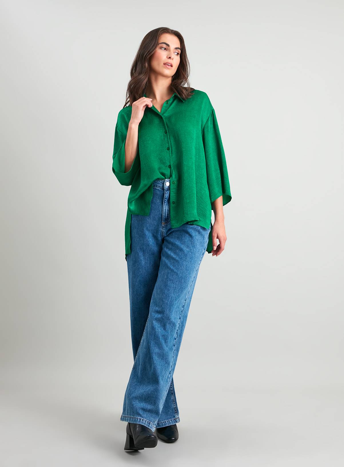 SKU: OCT G3 SATIN OVERSIZED SATIN SHIRT (PLINTH):Green:24 - Image 2