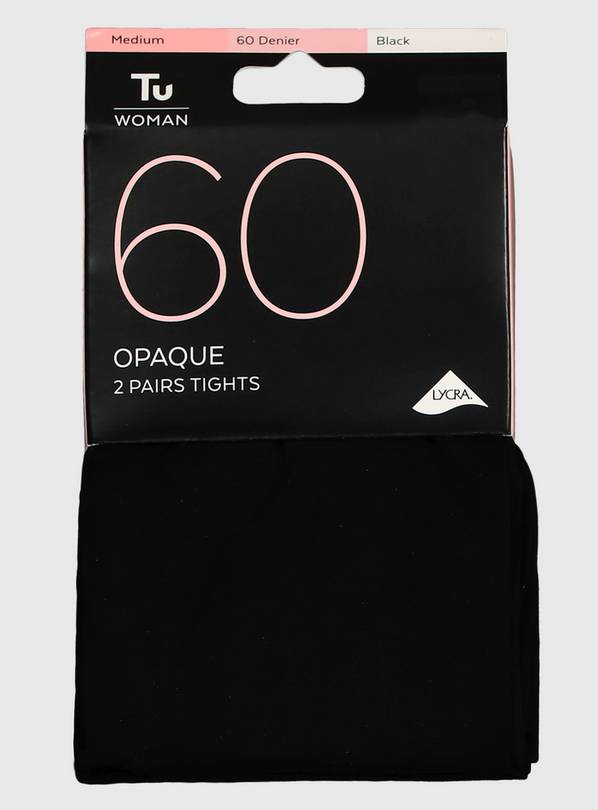 Black 60 Denier Opaque Tights 2 Pack L