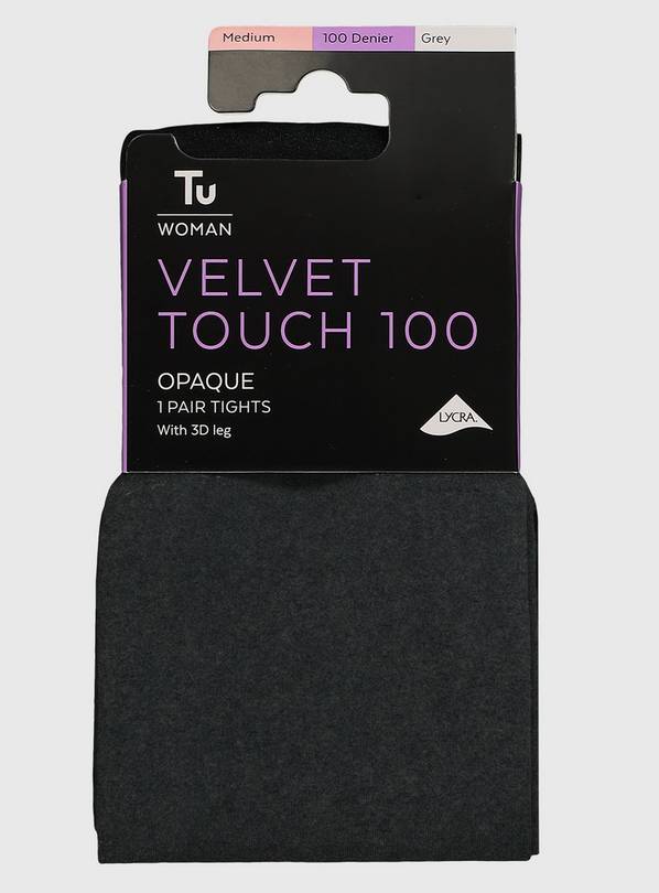 Charcoal Velvet Touch 100 Denier Tights - M