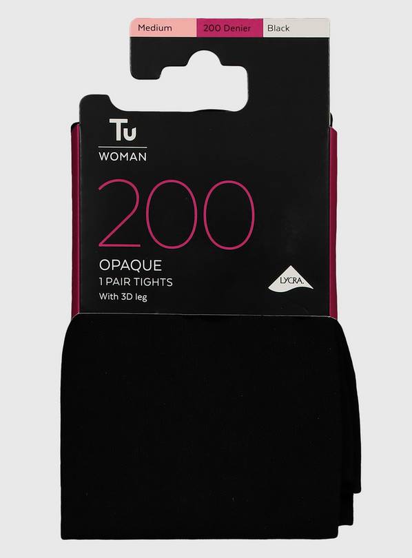 Black 200 Denier Opaque 3D Tights S