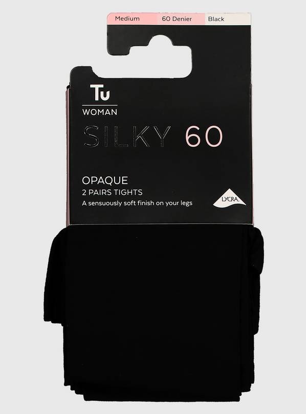 Black Silky 60 Denier Opaque Tights 2 Pack M