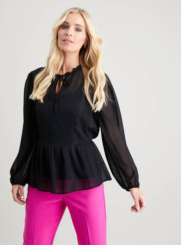 Buy Black Metallic Sheer Peplum Top 26 Shirts Argos