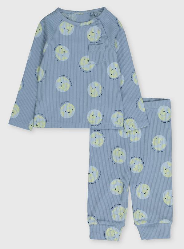 Buy Blue Earth Ribbed Pyjamas - 9-12 months | Sleepsuits and pyjamas ...