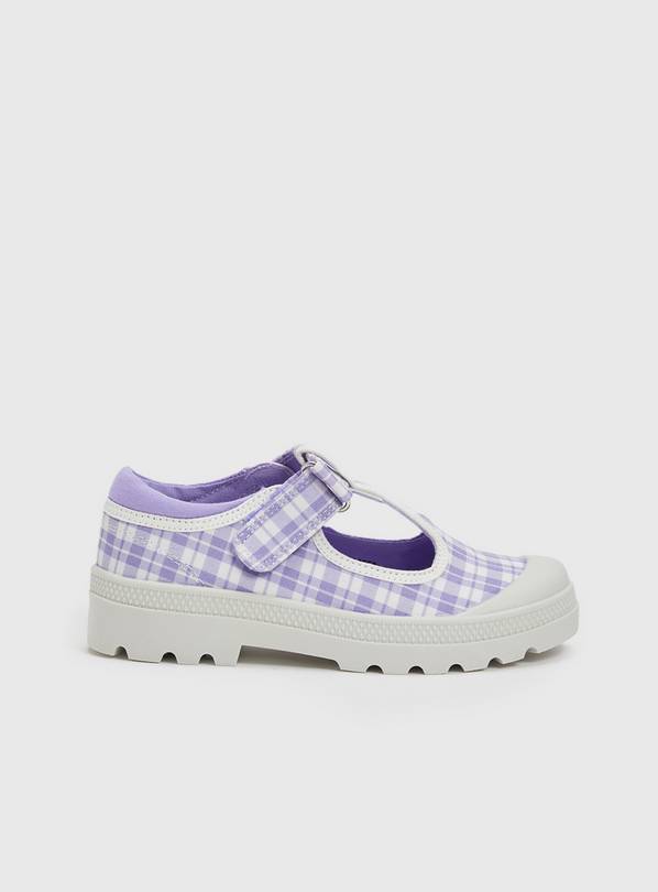 Lilac Gingham Chunky T-Bar Shoes - 6 Infant