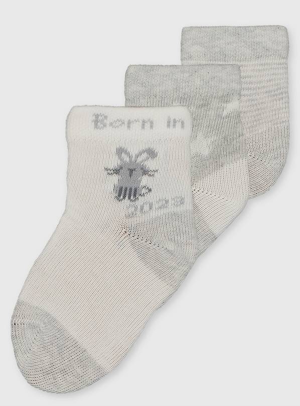 Grey Born in 2023 Socks 3 Pack - 12-24 months