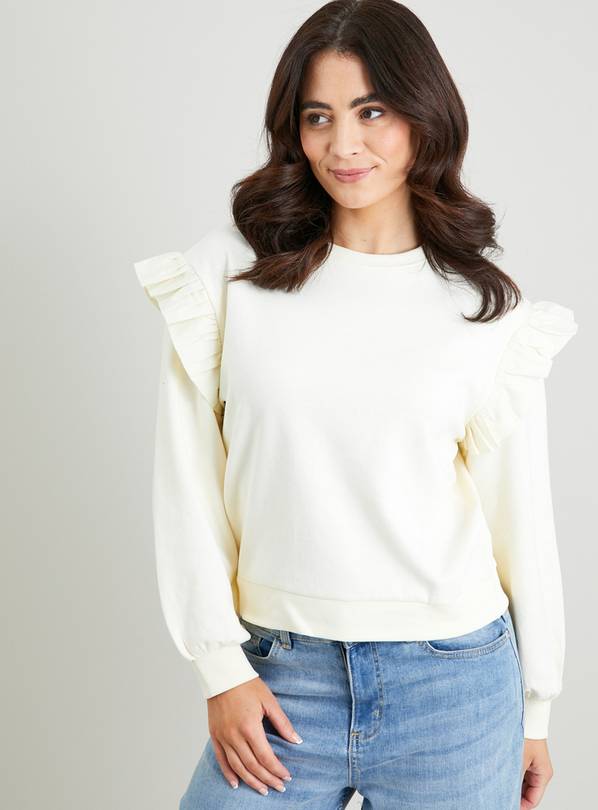 Buy Cream Frill Sleeve Sweatshirt - S | Hoodies and sweatshirts | Tu