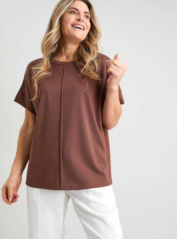 Brown Relaxed Fit Ponte T-Shirt - 8