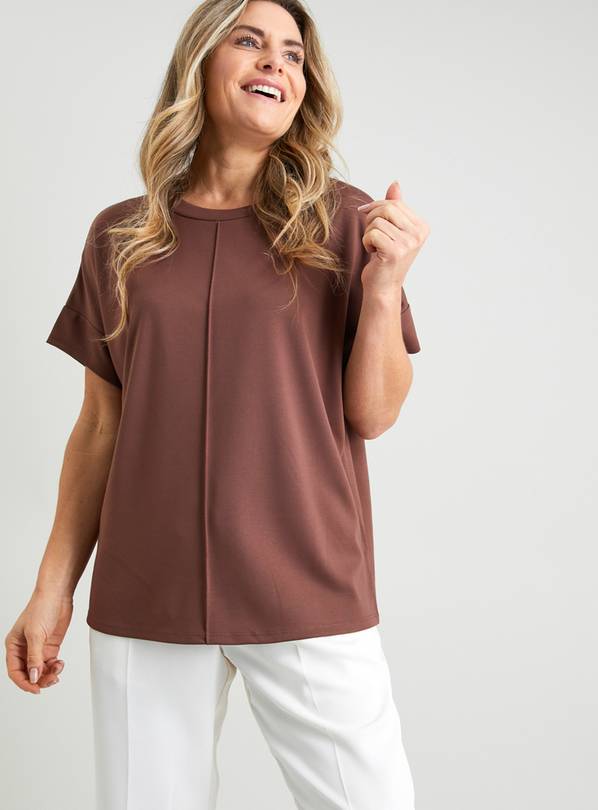 Brown Relaxed Fit Ponte T-Shirt - 10