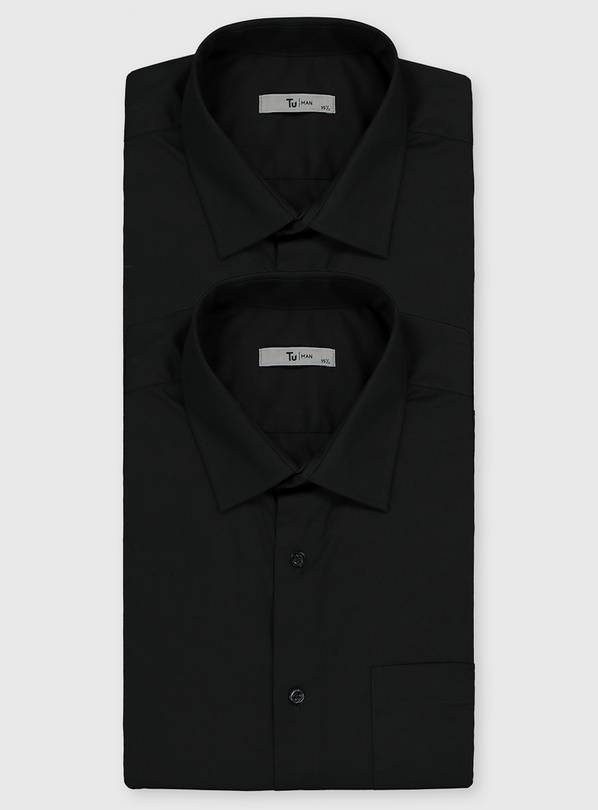 Black Regular Fit Easy Iron Shirts 2 Pack 14.5