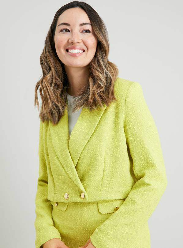 Lime Green Cropped Coord Bouclé Jacket - 8