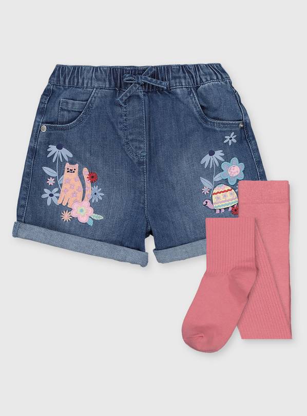 Buy Denim Shorts And Pink Tights 1 1 5 Years Skirts And Shorts Argos