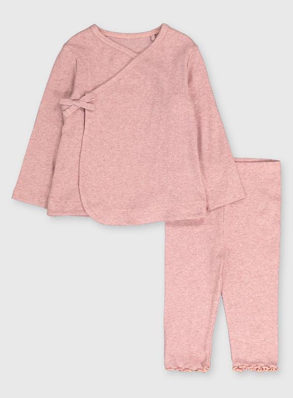 Buy Pink Ribbed Wrap Top & Leggings 69 months Trousers and