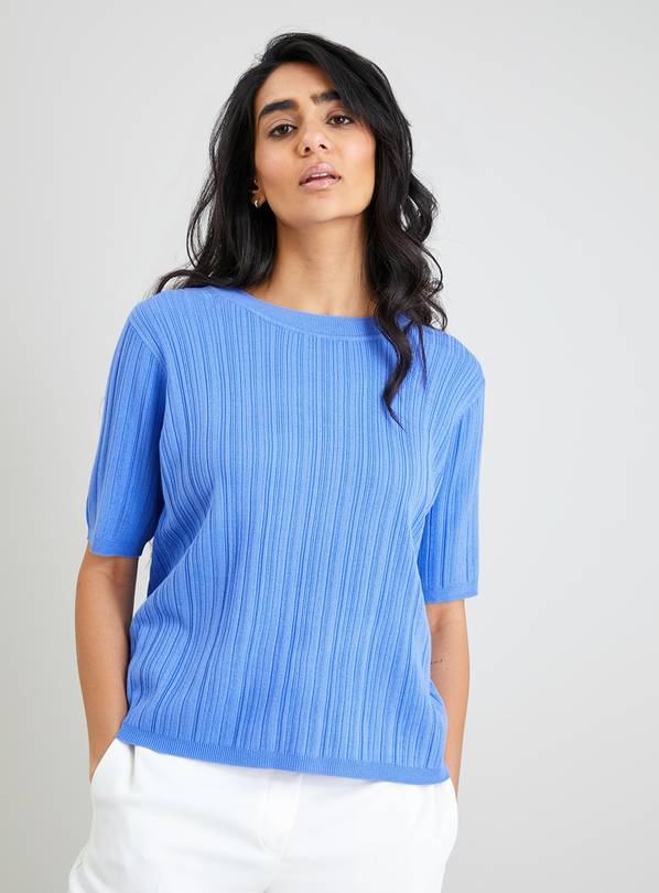 Blue Rib Knit T-Shirt - 8