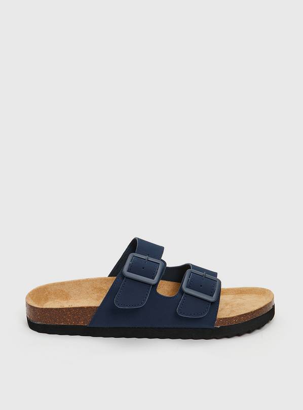 Navy Double Buckle Footbed Sandals 8