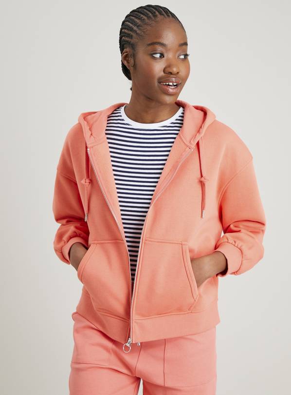 Coral Boxy Zip-Through Hoodie - M