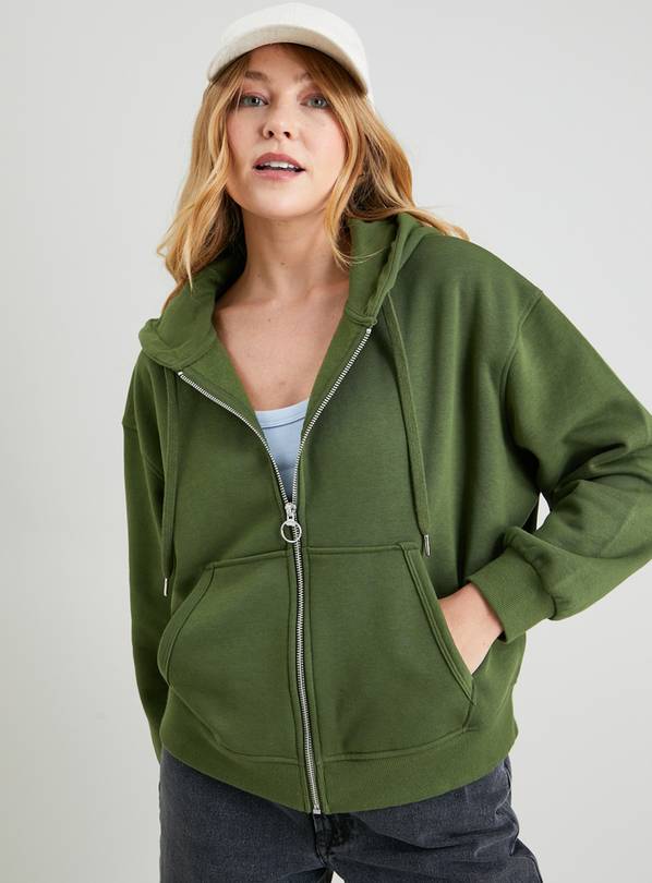 Buy Khaki Boxy Zip-Through Hoodie - L | Hoodies and sweatshirts | Argos