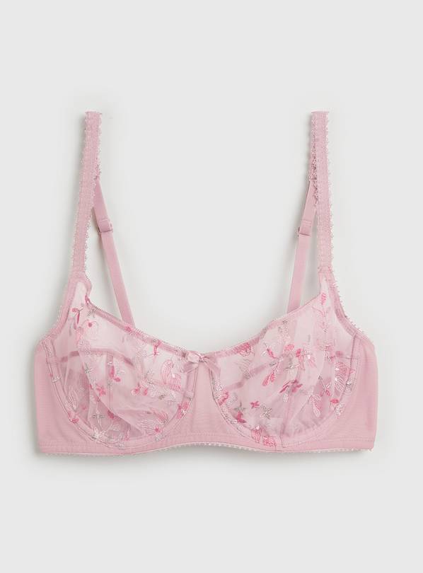 Buy A-GG Pink Ditsy Embroidered Non Padded Balcony Bra - 32G, Bras