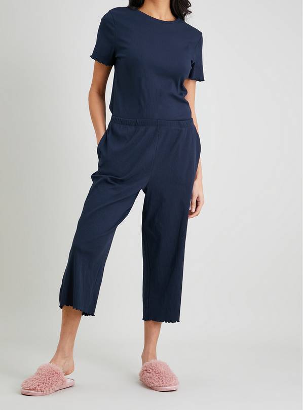 Buy Navy Coord Ribbed Pyjama Bottoms 22 Pyjamas Tu