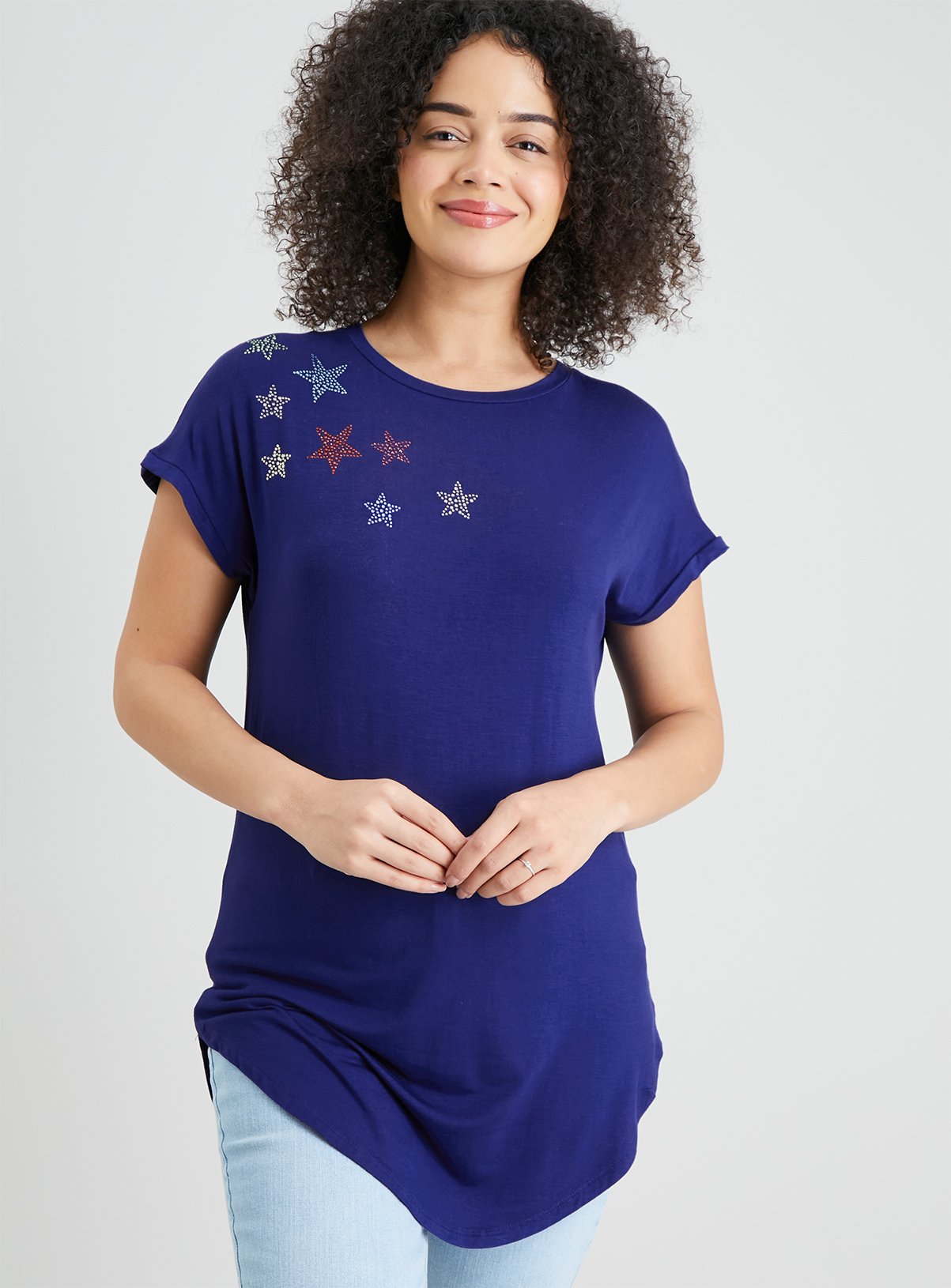Pullover Top with Star Detail - Washed Blue