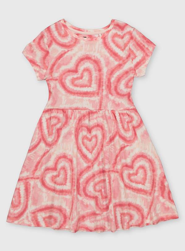 Pink Heart Tie Dye Jersey Dress - 3 years