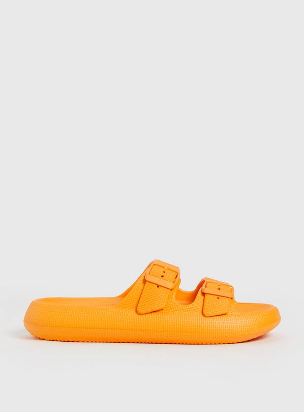 Orange Double Strap Chunky Pool Sliders 7