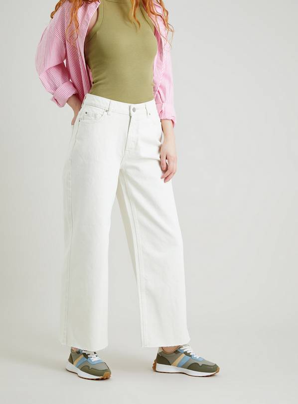 Buy Cream Wide Leg Raw Hem Jeans 12L Jeans Argos