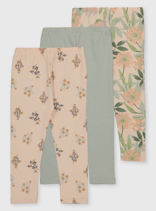 Buy Plain & Floral Print Leggings 3 Pack - 1.5-2 years, Trousers