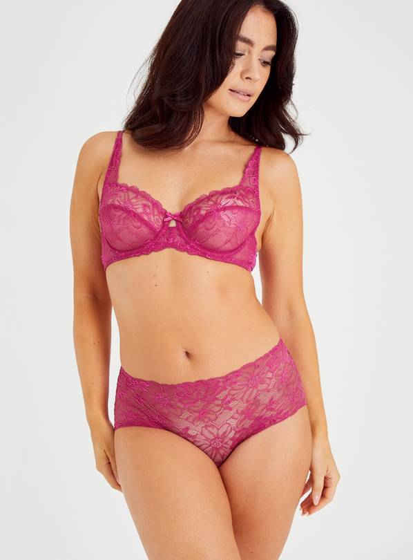 Fuchsia Pink Floral Lace Knicker Shorts - 6