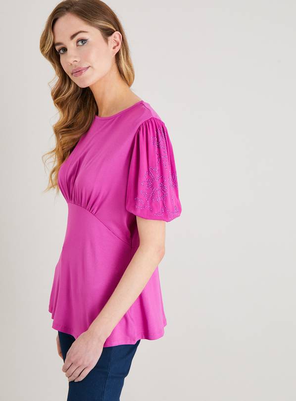 Buy Pink Embellished Sleeve Top 26 T Shirts Argos