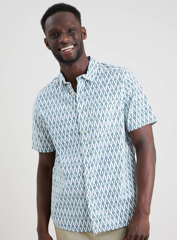 Buy White & Blue Aztec Print Regular Fit Shirt - XXXXL | Shirts | Argos