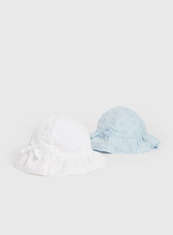 Buy White & Blue Broderie Bucket Hats 2 Pack 3-6 months, Multipacks