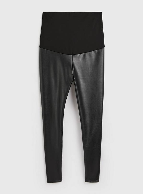 Girls Black Coated Leather-Look Leggings