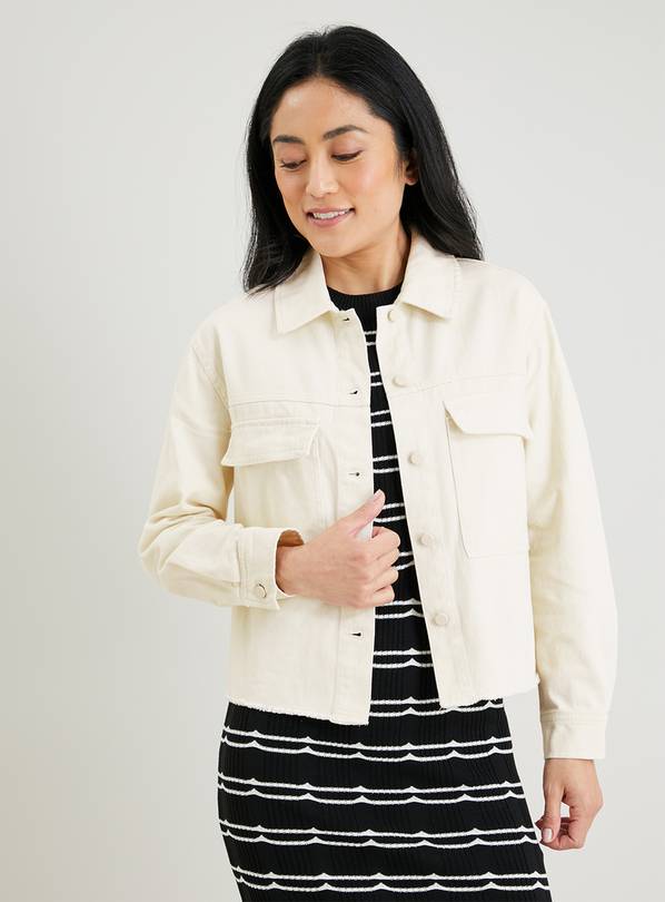 Buy Cream Raw Hem Denim Jacket 22 Coats Argos