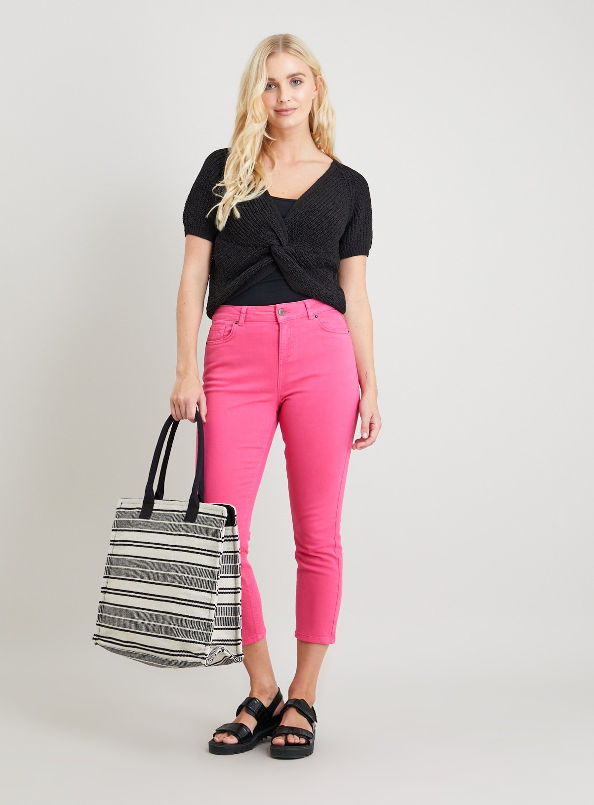 Sunshine Cropped Stretchy Denim- Raspberry main image 0