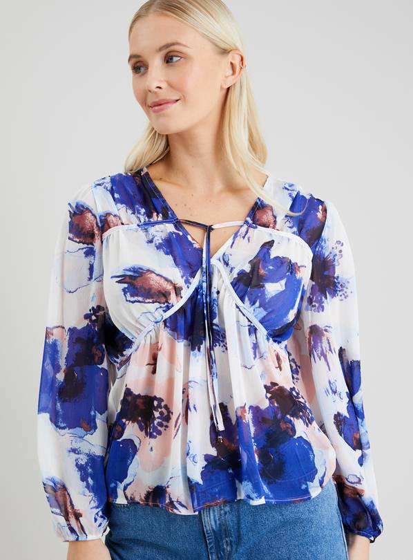 Buy Watercolour Floral Tie Neck Blouse - 12 | Blouses | Argos