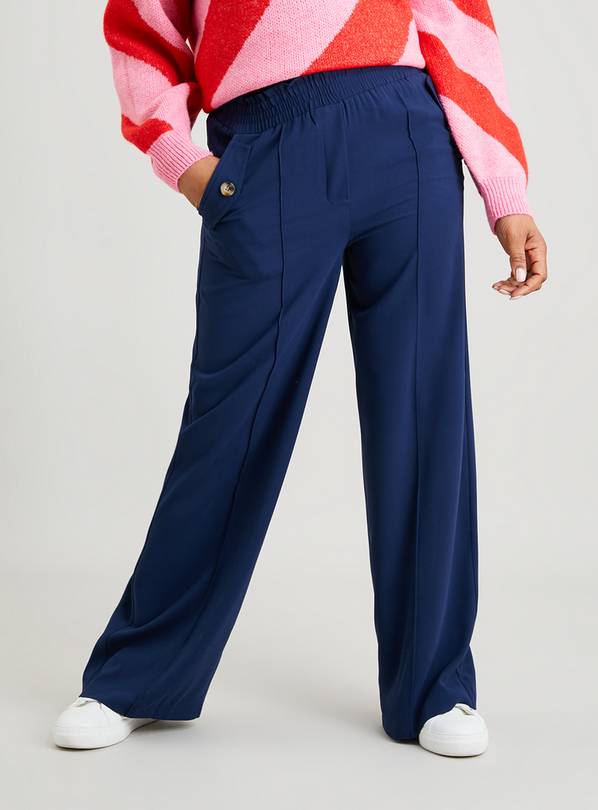 Buy Navy Wide Leg Pull On Trousers - 14S, Trousers