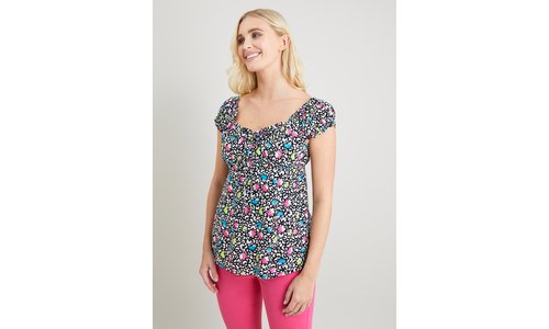 Mono Animal Floral Print Sweetheart Neck Top - 24