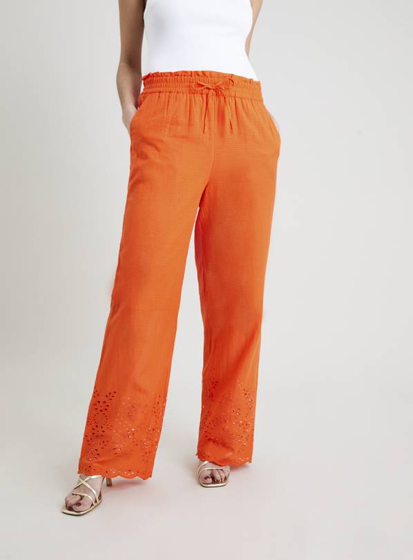 Buy Orange Broderie Hem Wide Leg Trousers - 8, Trousers