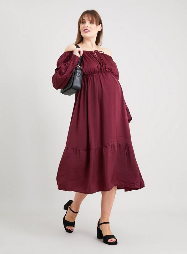 Buy MATERNITY Maroon Crushed Satin Midi Dress 20 Dresses Argos