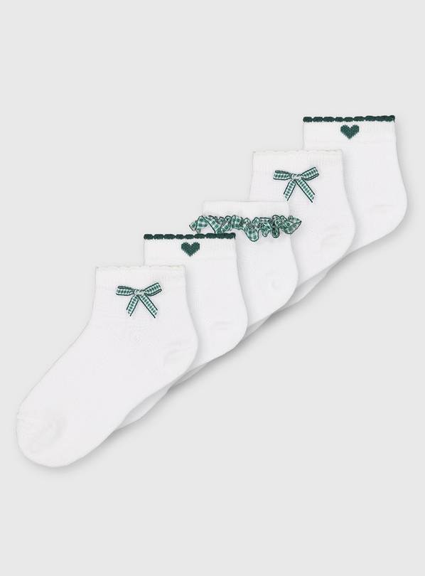 Green Gingham Socks 5 Pack 6-8.5