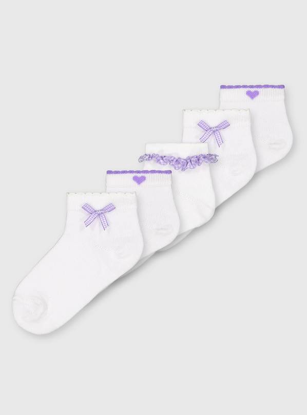 Lilac Gingham Socks 5 Pack 6-8.5